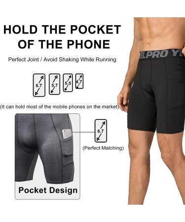 YUSHOW Men's Compression Shorts with Pocket - Quick Dry Spandex Sports Running Underwear - Black, Medium - Buy Online on GoSupps.com