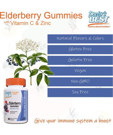 Doctor's Best Elderberry Gummies with Vitamin C & Zinc - Immune Support, 60 Berry Blast Gummies - Buy Online on GoSupps.com