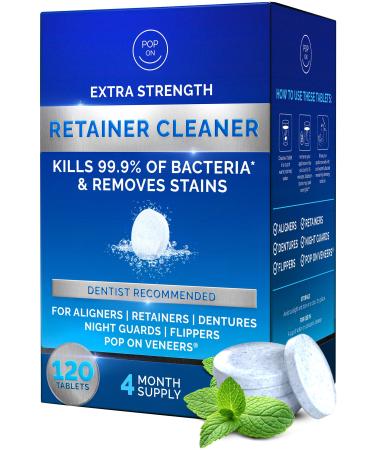 Retainer Cleaner Tablets for Invisalign Approved for Ultrasonic Cleaners -120 Denture Cleaning Tablets for Aligners Night Guard Mouth Guard - Denture Cleaner Tablets 4-Month Supply