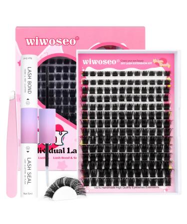wiwoseo Cluster Lashes Individual Cluster Lash Extension Kit with Lash Bond and Seal Lash Glue Individual Eyelash Extension Kit with Tweezers for Self Application at Home(0.07D Volume 8-16MM) G-cluster lashes kit 8-16MM - Buy Online on GoSupps.com