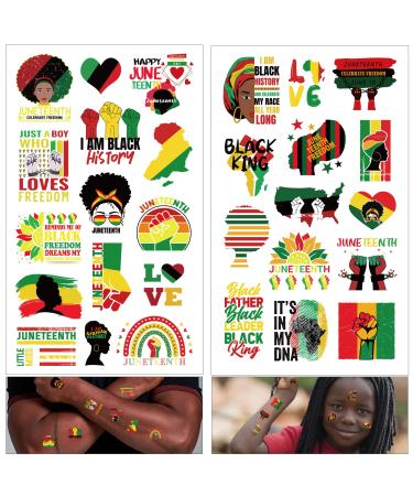 580 Pcs Juneteenth Day Temporary Tattoos - Freedom Day Party Tattoo Stickers - Happy Juneteenth Stickers Decals for Celebrate Black Africa American Independence Day Supplies (40 Sheets)