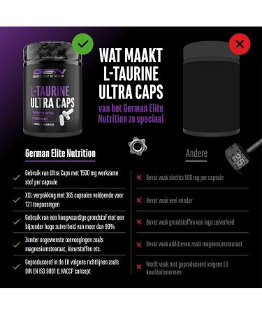 VitamineVersand 24 LTaurine Ultra Caps 365 capsules Extra high dosage with 1500 mg per capsule Taurine amino acid with 99 purity Without unwanted additives - Buy Online on GoSupps.com
