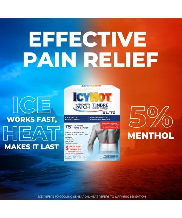 Icy Hot Medicated XL Pain Patch Large Patches for Temporary Arthritis Lumbago Backache and Muscle Pain Relief Menthol 5% 3 Count - Buy Online on GoSupps.com
