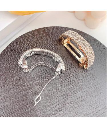 Fashion Elegant Crystal Bridal Semicircle Metal Spring Hair Clip Ponytail Holder Hairpin Rhinestone Hair Barrette accessories for women(2-pack Gold Silver) - Buy Online on GoSupps.com