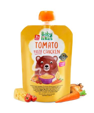 Baby Likes Halal Organic Food Pouches - Stage 2 Baby Puree Tomato Pasta Chicken 6 Pouches x 130g Suitable for 7+ months