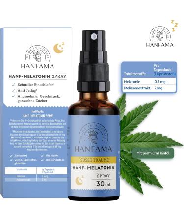 Hanfama Hemp & Melatonin Spray - Sugar-Free Vegan Sleep Aid for Faster Sleep | 0.5mg Melatonin | 30ml for 300 Relaxed Nights - Buy Online on GoSupps.com