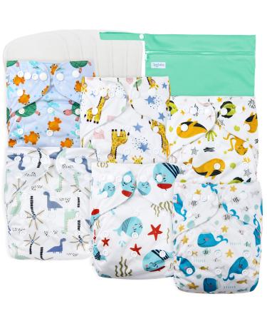 Leekalos Cloth Diapers Reusable for Boys and Girls, Baby Diaper Cloth with Bamboo Inserts & Wet Bag ( Undersea )