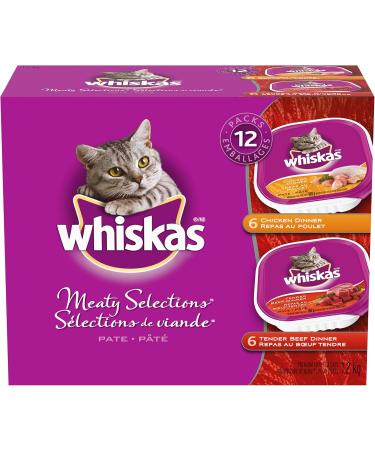WHISKAS Perfect Portions Meaty Selections Adult Wet Cat Food Pat (12x75g + 12x100g Trays) Cat Food + Meaty Cat Food - Buy Online on GoSupps.com