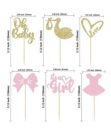 Gyufise 36 Pack It's a Girl Cupcake Toppers with Bow Dress Love Heart, Glitter Cake Picks for Baby Shower & Birthday Party - Pink - Buy Online on GoSupps.com