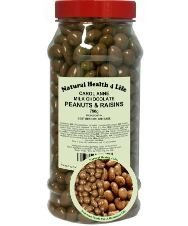 Natural Health 4 Life Carol Anne Confectionery Milk Chocolate Peanuts & Raisins 750 grams in Recyclable Gift Jar (1 Jar)
