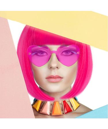 LIULIUBTY Short Bob Neon Wig with Flat Bangs - 14 Synthetic Colorful Cosplay Daily Party Hair + Free Wig Cap - Pink - Buy Online on GoSupps.com