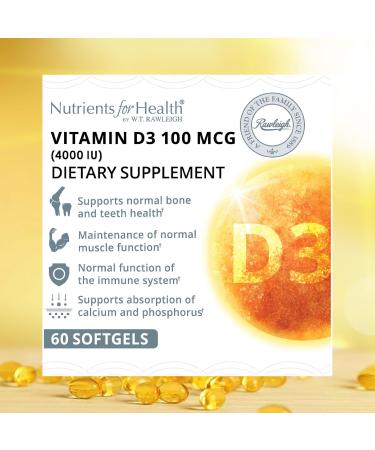 Rawleigh Vitamin D3 50 MCG: 60 Softgels 30 Days Supply. High Strength Cholecalciferol 4000iu (100 g). Immune Healthy Teeth Supports Calcium Absorption Bones & Muscles. Gluten-Free GMO-Free - Buy Online on GoSupps.com