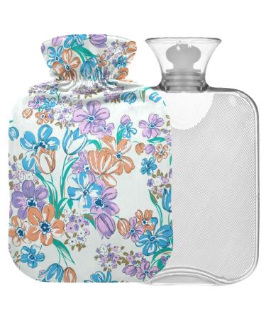 Naanle vintage flower hot water bottle with reference warm and cold therapy Transparent hot water bottle 1l heat bottle for bed hand feet warmer pain relief
