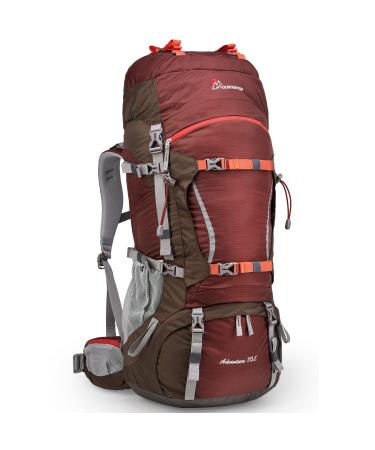 MOUNTAINTOP 70L Internal Frame Hiking Backpack for Men Women with Rain Cover 70l-maroon