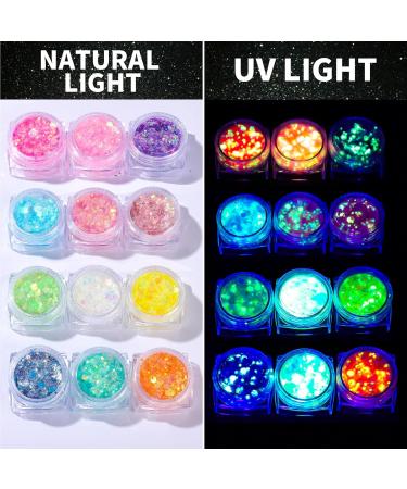 Teenitor 12 Colors Glow in The Dark Glitter Gel - Body Face & Hair Glitter for Halloween Raves & Festivals - UV Reactive Chunky Makeup - Buy Online on GoSupps.com