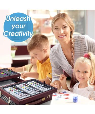 Vigorfun Deluxe Wooden Art Set - 85 Piece Crafts Drawing Painting Kit with Sketch Pads, Oil Pastels, Acrylic, Watercolor Paints - Creative Gifts Box for Artists, Adults, Kids, Teens, Girls - Buy Online on GoSupps.com