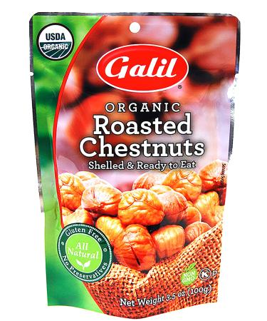 Galil Organic Roasted Chestnuts | Shelled | Ready to Eat Snack | Gluten Free, All Natural, 100% Vegan, No Preservatives | Great for Snacking, Baking, Cooking & Turkey Stuffing | 3.5oz Bags (Pack of 6) Roasted 3.5 Ounce (Pack of 6)