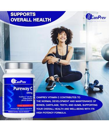 CanPrev Pureway C 600mg Advanced Formula 120 V-Caps - Enhanced Absorption Vitamin C Ascorbic Acid with Citrus Bioflavonoids - Supports Well-Being and Vitality - Buy Online on GoSupps.com
