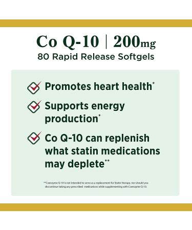 Nature's Bounty Co Q-10 200 mg | 80 Rapid Release Softgels - Heart Health & Energy - Buy Online on GoSupps.com