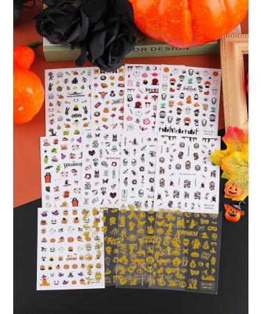 Kalolary 12 Sheets Halloween Self-Adhesive Nail Stickers Halloween 3D Nail Art Stickers Mummy Skeleton Ghost Tombstone Halloween Pattern Nail Art Design Decoration Accessories (A) - Buy Online on GoSupps.com