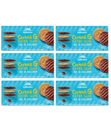 Galbusera Cereali G Extra Slim Latte Pack of 6 cereal biscuits wrapped in milk chocolate of 120 g each pack contains 4 individual portions of 30 g