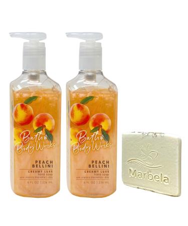 Bath & Body Works Peach Bellini 2 Pack Creamy Luxe Hand Soap Bundle with a Natural Oats Sample Soap