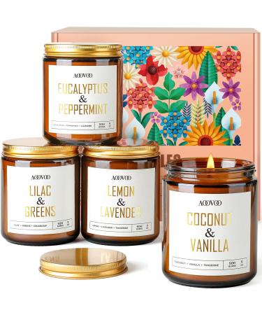 AOOVOO Candle Set - Scented Candles Soy Candles Aromatherapy Candle Soy Wax Candle Candle for Home Scented 4PC Eucalyptus/Vanilla/Lilac/Lavender