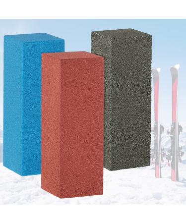 Patelai 3 Pcs Gummy Rubber Edge Tuning Soft Hard Stones Trio Rubber Abrasive Stone Gummy Stone Ski Snowboard Tuning Equipment, Red Gray Blue, 59 x 20 x 20 mm