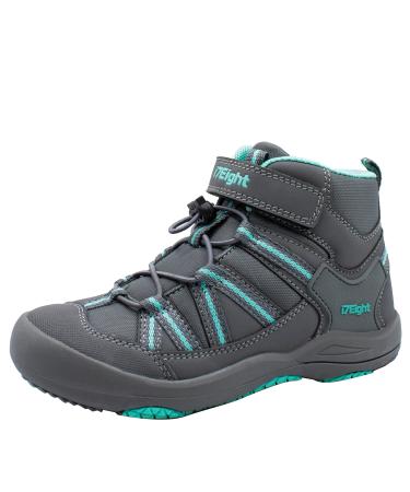 i78 Kids Boys Girls Boots Synthetic Leather Mid Sneakers Non-Slip Lightweight for Outdoor Running Trekking Trail Walking Sport Hook and loop Anti Collision Grey Rainbow 1 Little Kid