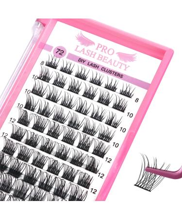 Cluster Lashes, 72 Pcs Individual Lashes, Lash Clusters DIY Eyelash Extension, Natural Lashes Super Thin Band Reusable Soft & Comfortable (D-14mm) 14 mm Natural