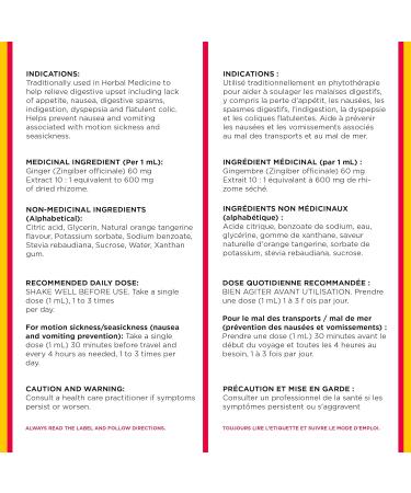 Adorable Anti-Nausea Ginger Liquid Non-Drowsy Nausea & Upset Stomach Formula 60 mg of Ginger per dose - 50 mL - Buy Online on GoSupps.com