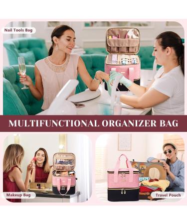 Large Capacity Double Layer Nail Polish Organizer Case - Holds 42 Bottles | Nail Tech Supplies Storage Bag - Stylish Blackpink Design - Buy Online on GoSupps.com