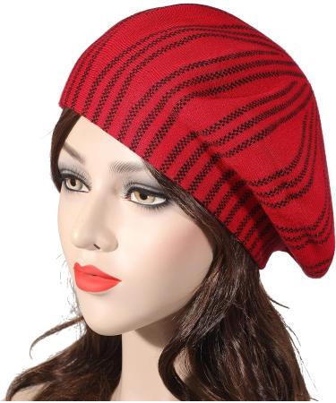 ZLYC Reversible Knitted French Beret Hat for Women - Checkered Red - Buy Online on GoSupps.com