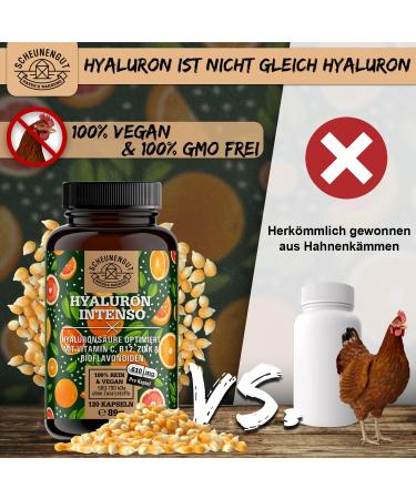 Hyaluron Capsules 500mg - High-Dose Hyaluronic Acid 120 Vegan Capsules with Vitamin C B12 Zinc & Flavonoids | De-Scheunengut  - Buy Online on GoSupps.com