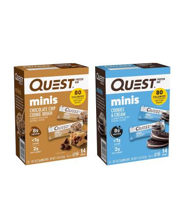 Quest Nutrition Mini Protein Bars Bundle Chocolate Chip Cookie Dough and Cookies & Cream High Protein Low Carb Keto Friendly 14 Count Each