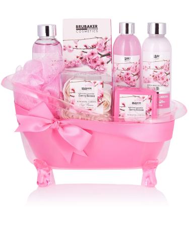 BRUBAKER Cosmetics Bath and Shower Set Cherry Blossom - 8-piece gift set in a decorative tub