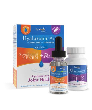 Hyalogic Synthovial Seven Hyaluronic Acid Liquid & Resveratrol Capsules - HA Joint Support - Vegan - 1 oz