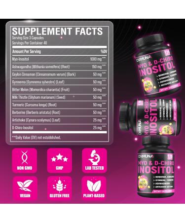 CIVIMUNA Inositol Supplement - Myo-Inositol and D-Chiro Inositol Plus Ashwagandha Berberine Cinnamon and 5 Mores - 120 Capsules - Buy Online on GoSupps.com
