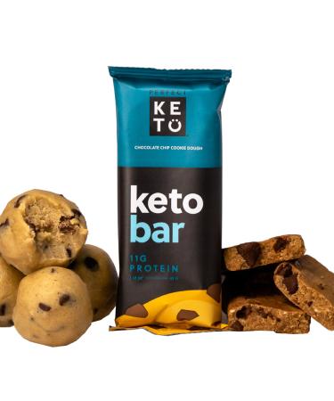 Perfect Keto Bars - The Cleanest Keto Snacks with Collagen and MCT. No Added Sugar, Keto Diet Friendly - 3g Net Carbs, 19g Fat, 11g protein - Keto Diet Food Dessert (Chocolate Chip, 12 Bars) 12 Count (Pack of 1) Choc Chip