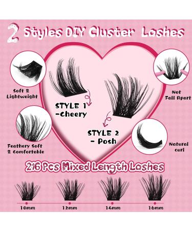 DIY Lash Extension Kit with 216 Pcs Clusters - Cheery+Posh (Beginner at Home) - Buy Online on GoSupps.com