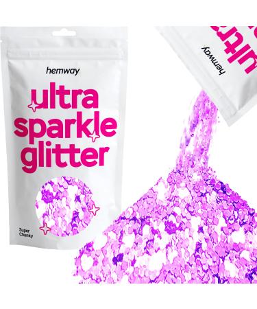 Hemway Premium Ultra Sparkle Glitter Multi Purpose Metallic Flake For Arts Cosmetics Resin Festival Face Hair - Lavender Purple - Super Chunky (1/8 "0.125" 3mm) 100g / 3.5oz Lavender Purple Super Chunky - 100g
