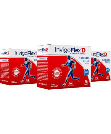 INVIGOFLEX 1500mg of Glucosamine Sulfate Powder (Classic Formulation) - Premium Joint Supplement for Knees Hands Back and Hip Support D: Glucosamine Sulfate Packets - 90 Packets (Pack of 3) 1.88 Pound (Pack of 3)