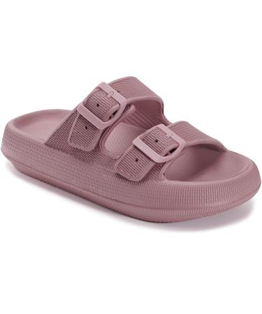 WHITIN Cloud Slides for Women Men Double Buckle Adjustable Pillow Slippers Ultra Cushion Sandals 6-7 Women/4.5-5.5 Men Blush