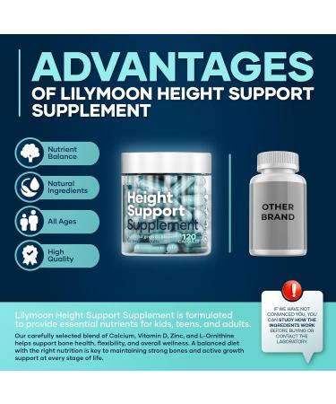 Height & Bone Support Supplement - Premium Height Growth Supplement for Kids & Teens with Calcium - Nutritional Support Bone Health Formula - Height Increase Essential Vitamins - 120 Caps 120 Count (Pack of 1) - Buy Online on GoSupps.com