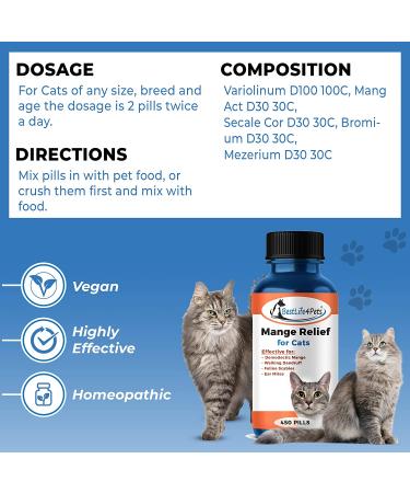 Demodectic Mange & Scabies Relief for Cats - 450 Ct Natural Pills for Ear Mites, Itch & Skin - Promotes Healthy Coat & Skin - Fast-Acting Feline Itching Relief - Buy Online on GoSupps.com