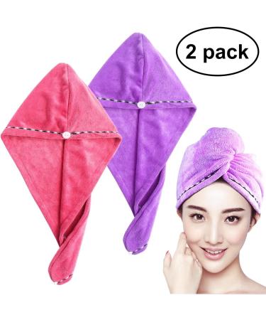 Frcolor Hair Drying Cloth - 2PC Microfiber Hair Turban Set for Fast Drying | Pink & Purple - Buy Online on GoSupps.com