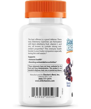 Doctor's Best Elderberry Gummies with Vitamin C & Zinc - Immune Support, 60 Berry Blast Gummies - Buy Online on GoSupps.com