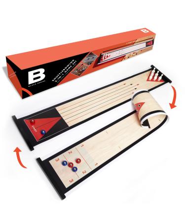 The BLACK SERIES Tabletop Shuffleboard and Bowling 2 in 1 Set with Roll-Up Game Board