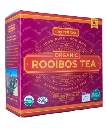 Rooibos Tea, USDA Certified Organic Tea, MY RED TEA. Tagless South African, 100% Pure, Single Origin, Natural, Farmer Friendly, GMO and Caffeine Free (80) 6.8 Ounce (Pack of 1)