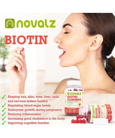 Vegan Biotin Gummies 5000mcg for Hair Growth & Healthy Skin | Vitamin B & C | Non GMO, Gluten Free | Strawberry Flavor - 90 Gummies - Buy Online on GoSupps.com